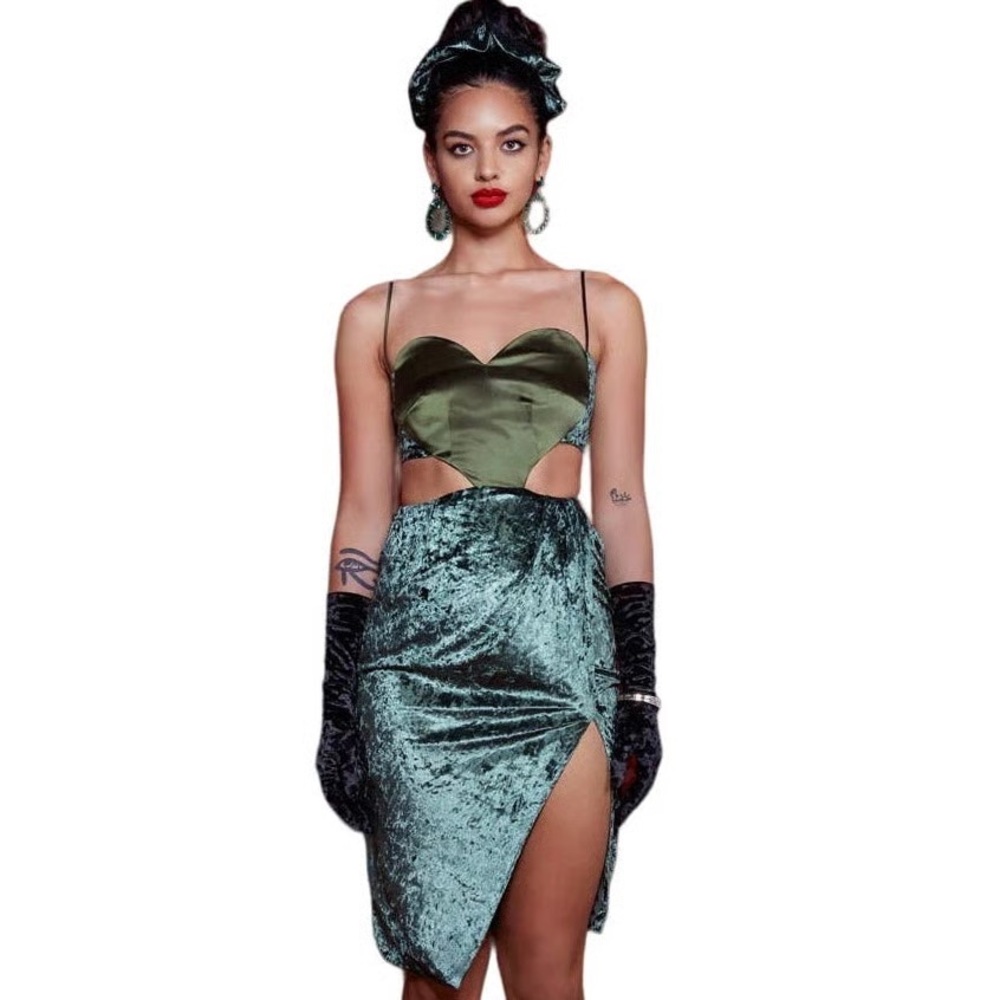 Autumn Adeigbo Aubrey Cutout Velvet Mini Dress Green NEW